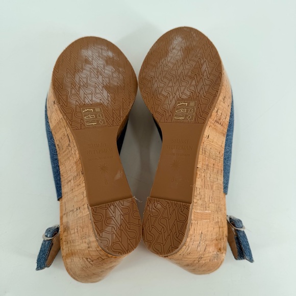 Stuart Weitzman Riviera Blue Denim Wedge Sandals 8 - Picture 7 of 8